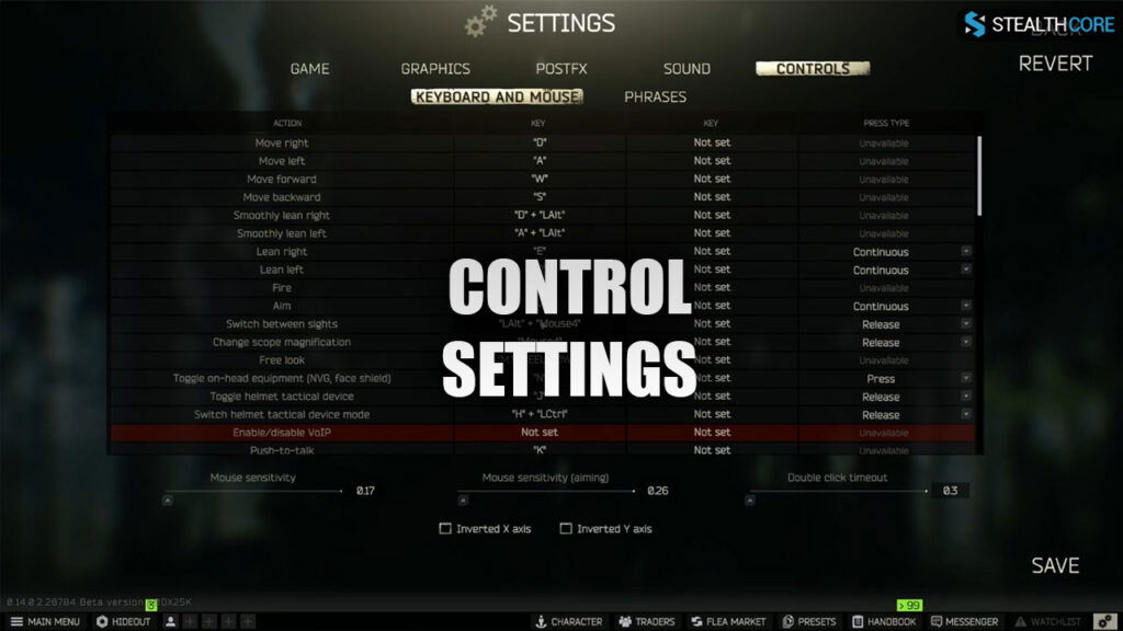 control settings